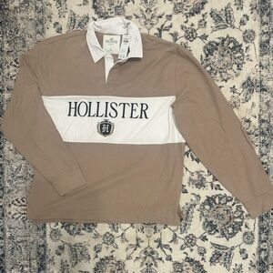 Hollister Men's Tan and White Rugby Shirt Sz XL